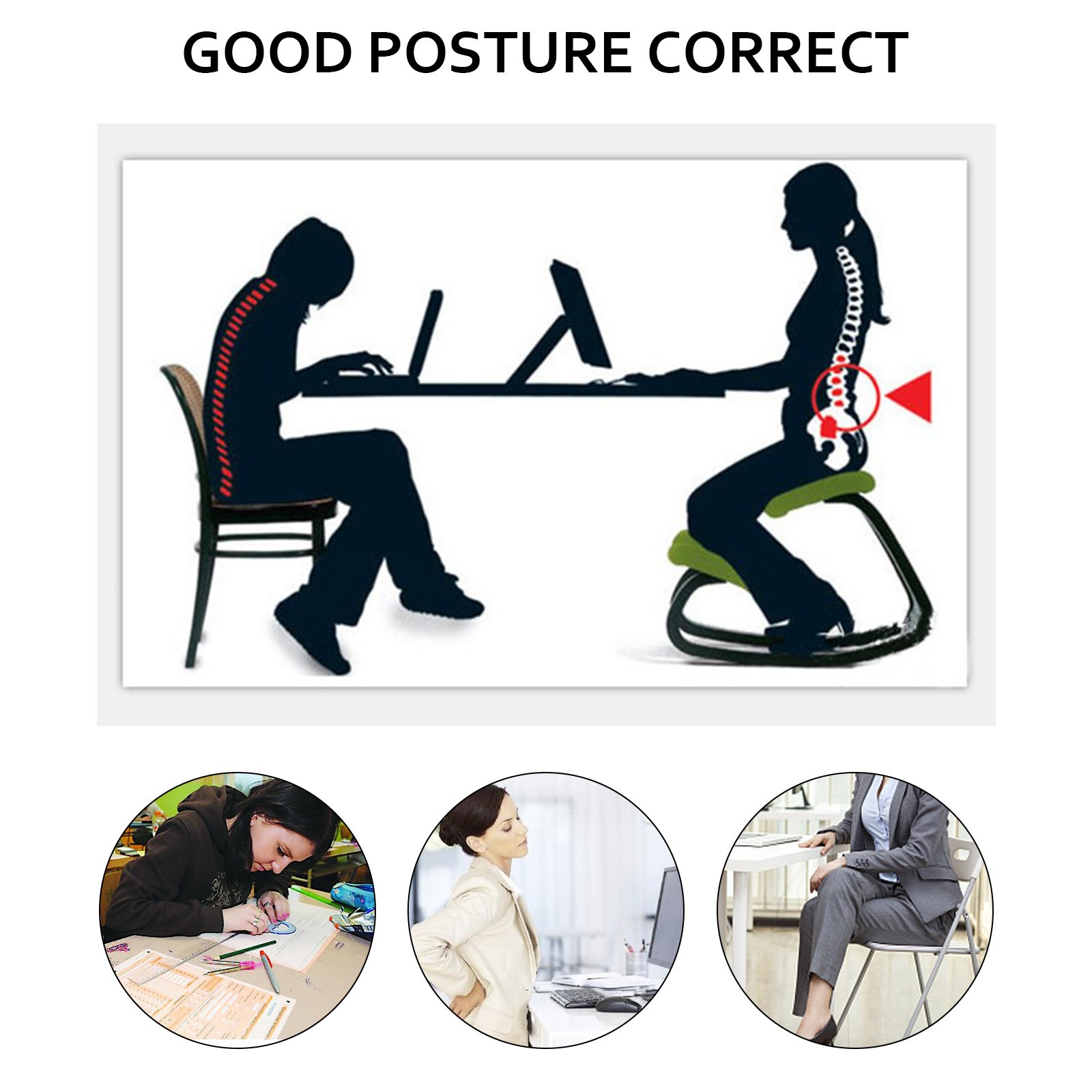 VEVOR Silla Arrodillada Ergonómica Capacidad de Carga 80 kg Taburete Madera Corrección de Postura Oscilante Casa Grande Home Office o Silla de Escritorio, Cojines para Las Rodillas, Color Blanco