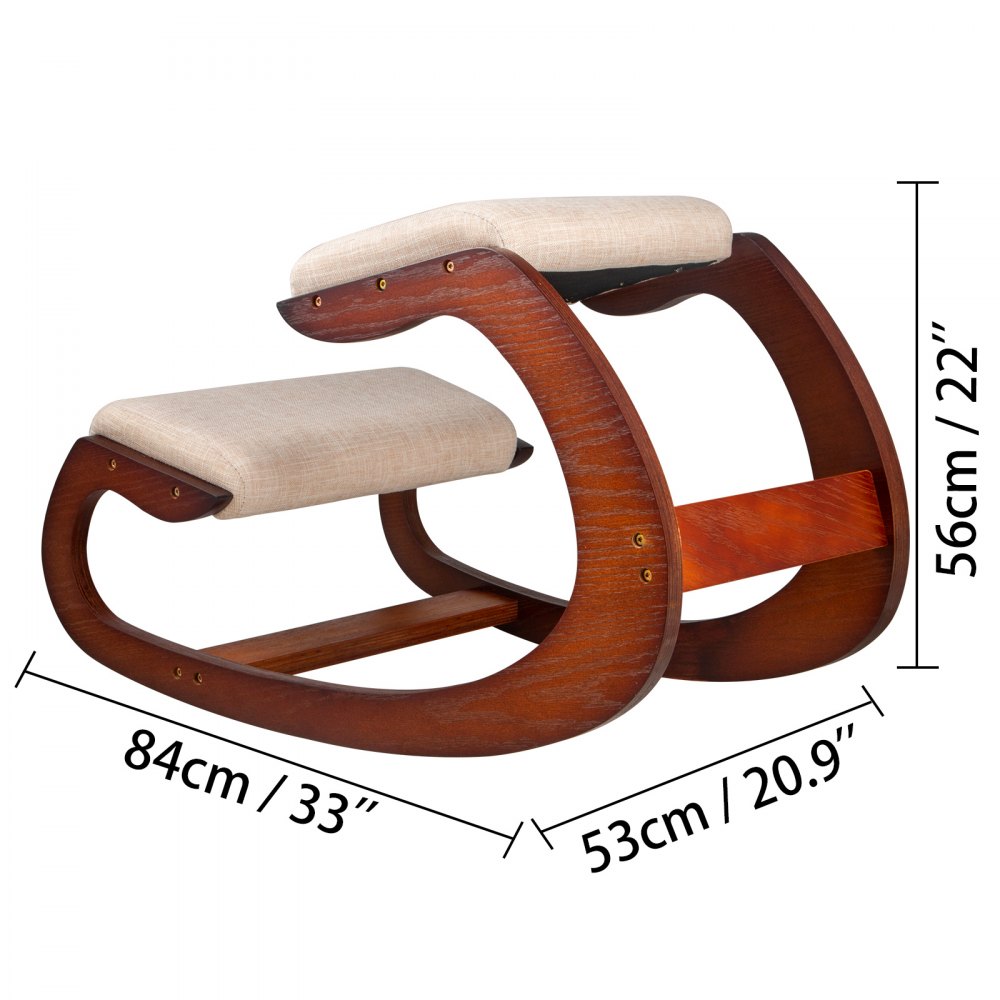 VEVOR Silla Arrodillada Ergonómica Color Nuez Taburete Madera Corrección de Postura Oscilante Casa Grande Home Office o Silla de Escritorio