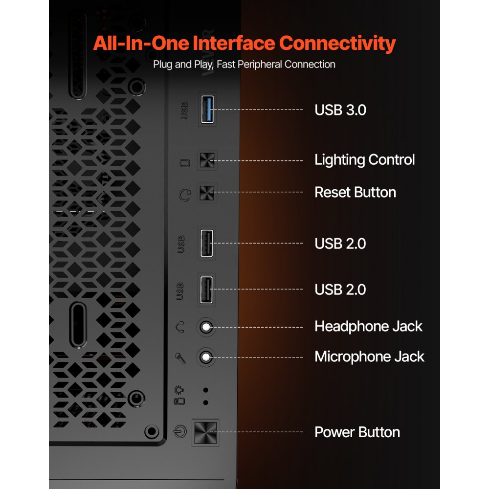 VEVOR Caja de PC Torre Completa con Panel de Alto Flujo de Aire 3 Ventiladores PWM de 140 mm Gestión de Cables Compatible con GPU de Hasta 410 mm de Longitud Compatible con E-ATX/ATX/M-ATX/ITX