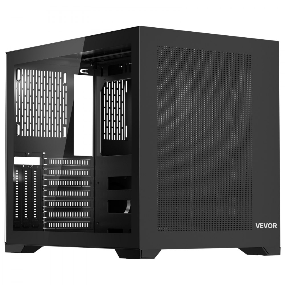 VEVOR PC Case Mid-Tower, Dual-Chamber, with tempered glass panels, magnetic dust filter, cable management, for GPUs up to 410 mm in length, compatible with ATX/M-ATX/ITX, no fan