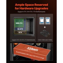 VEVOR Caja de Ordenador para Juegos Torre Media con 3 Ventiladores ARGB de 120mm