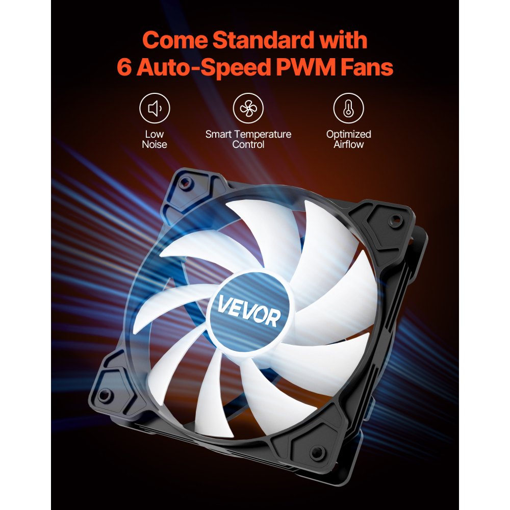 VEVOR Caja de PC Torre Media con Panel de Vidrio Templado Alto Flujo de Aire 6 Ventiladores PWM ARGB 120 mm Gestión de Cables Compatible con GPU Hasta 410 mm de Longitud Compatible con ATX/M-ATX/ITX