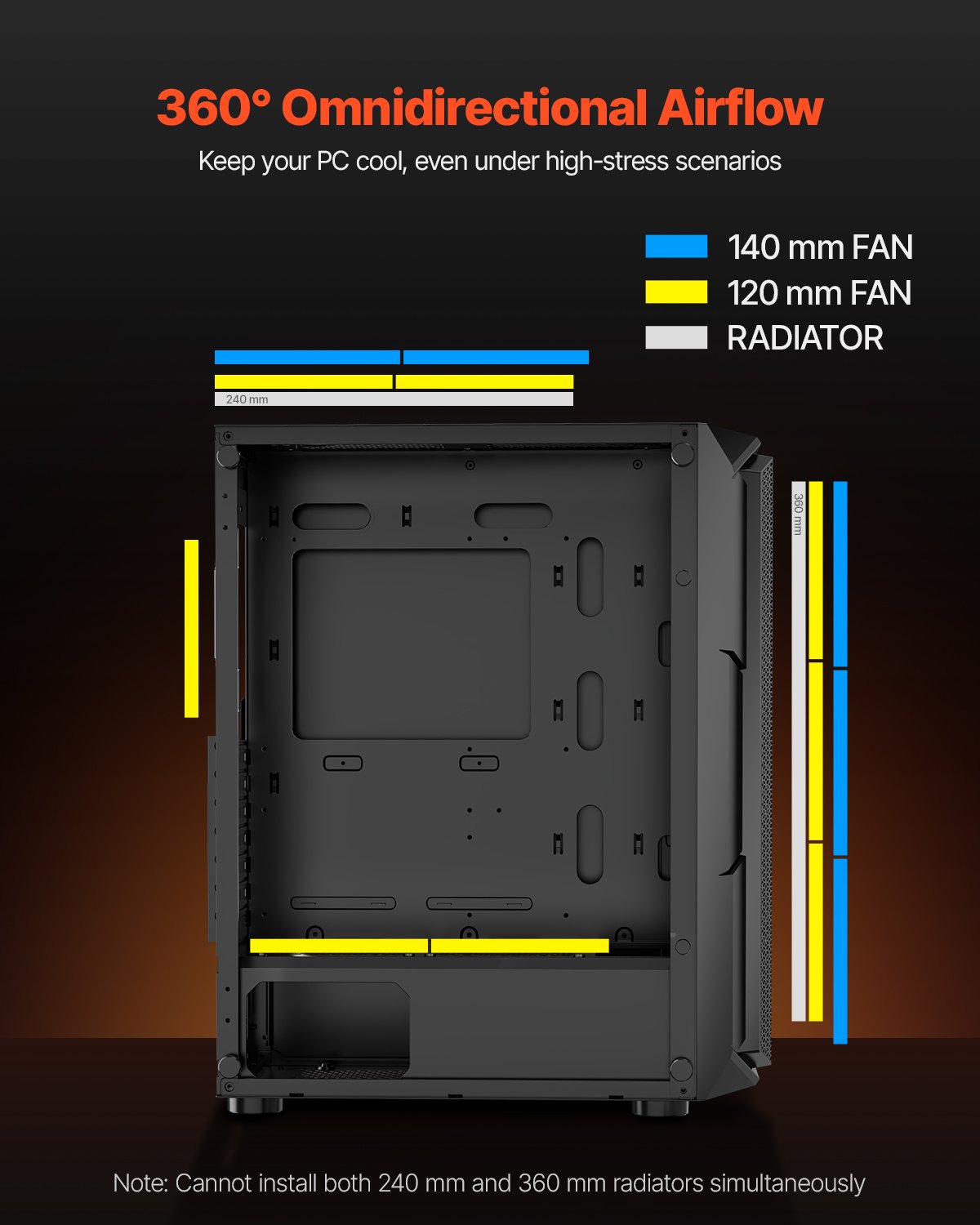 VEVOR Caja de PC Torre Media con Panel de Vidrio Templado Alto Flujo de Aire 4 Ventiladores ARGB de 120 mm Gestión de Cables Compatible con GPU Hasta 320 mm de Longitud Compatible con ATX/M-ATX/ITX