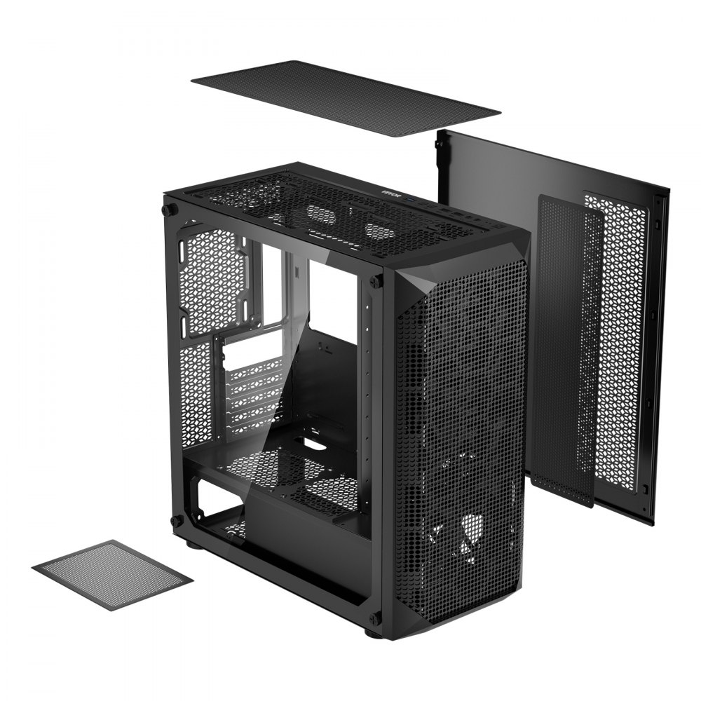VEVOR Caja de PC Torre Media con Panel de Vidrio Templado Alto Flujo de Aire 4 Ventiladores de 120 mm Gestión de Cables Compatible con GPU Hasta 270 mm de Longitud Compatible con ATX/M-ATX/ITX