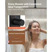 VEVOR Sistema de Grifería, con Ducha de Lluvia 40 cm, 6 Rociadores Corporales, Ducha de Mano 2 en 1, Cabezal de Lluvia Giratorio 3 Funciones, Válvula de Latón y Kit de Embellecedor, Negro Mate