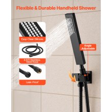 VEVOR Sistema de Grifería, con Ducha de Lluvia 40 cm, 6 Rociadores Corporales, Ducha de Mano 2 en 1, Cabezal de Lluvia Giratorio 3 Funciones, Válvula de Latón y Kit de Embellecedor, Negro Mate