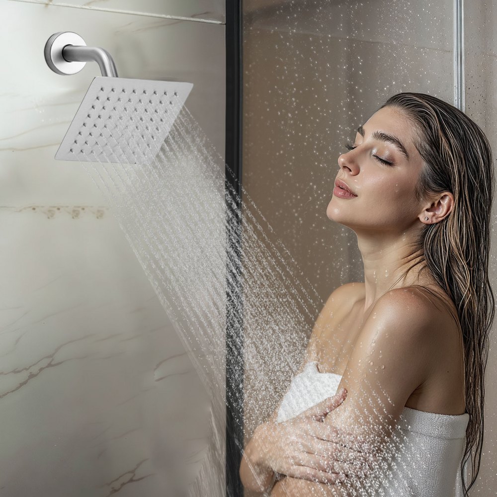 VEVOR Sistema de Ducha, con Ducha de Lluvia 40 cm, Cabezal de Pared 15 cm, 6 Rociadores, Cabezal de Lluvia Doble, Kit de Válvula de Latón, Níquel Cepillado, para Experiencia Corporal Completa