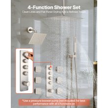 VEVOR Sistema de Ducha, con Ducha de Lluvia 40 cm, Cabezal de Pared 15 cm, 6 Rociadores, Cabezal de Lluvia Doble, Kit de Válvula de Latón, Níquel Cepillado, para Experiencia Corporal Completa