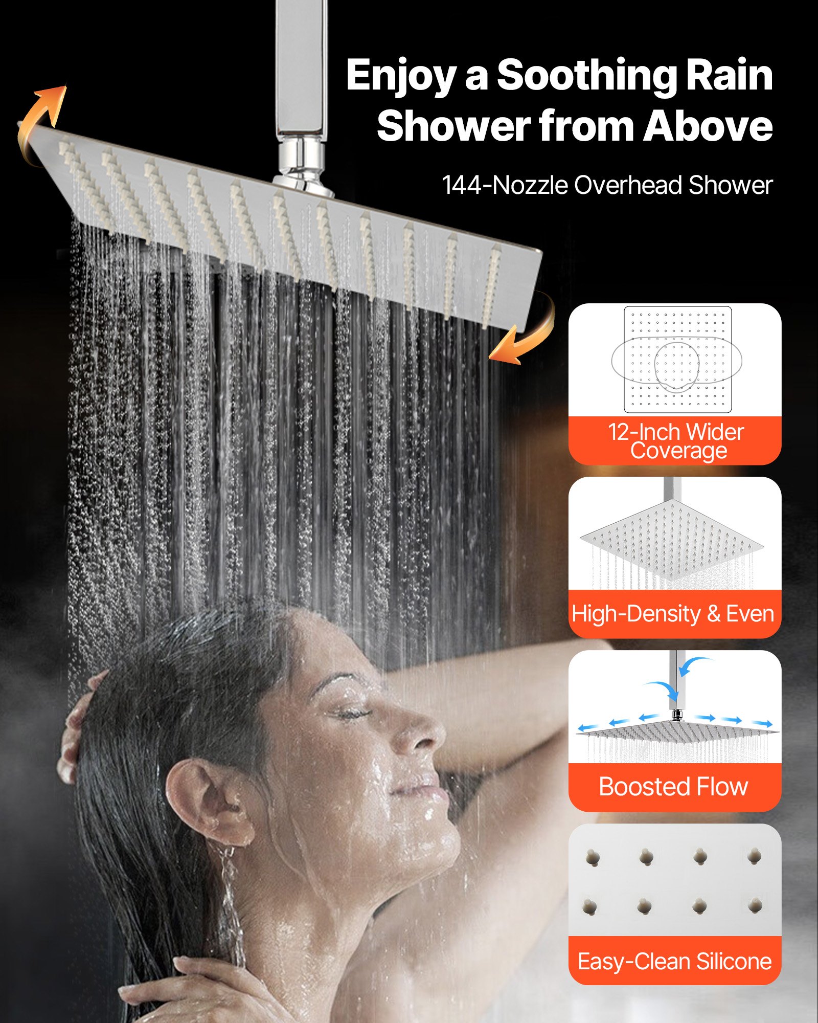 VEVOR Sistema de Grifería, con Ducha de Lluvia de 30 cm, Cabezal de Pared de 15 cm, Ducha de Mano 2 en 1, Cabezal de Lluvia Doble Giratorio 3 Funciones, Embellecedor de Latón, Termostato Cromado