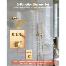 VEVOR Sistema de Grifería, con Ducha de Lluvia de 30 cm, Cabezal de Pared de 15 cm, Ducha de Mano 2 en 1, Cabezal de Lluvia Doble Giratorio, Válvula de Latón y Kit de Embellecedor, Oro Cepillado