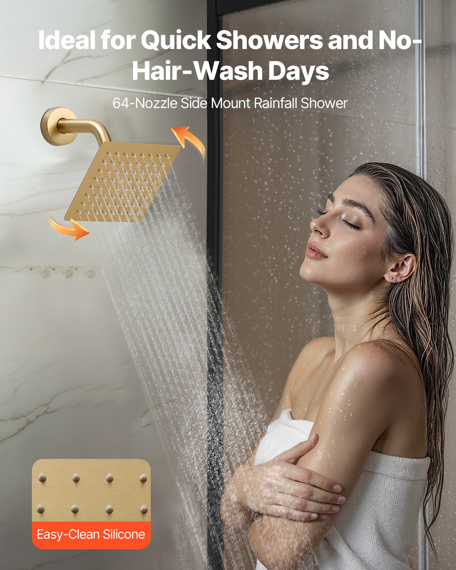VEVOR Sistema de Grifería, con Ducha de Lluvia de 30 cm, Cabezal de Pared de 15 cm, Ducha de Mano 2 en 1, Cabezal de Lluvia Doble Giratorio, Válvula de Latón y Kit de Embellecedor, Oro Cepillado