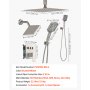 VEVOR Sistema de Ducha, con Ducha de Lluvia 30 cm y la de Mano 4 en 1, Cabezal de Pared 15 cm y el de Lluvia Doble Giratorio 3 Funciones, Válvula de Latón y Kit de Embellecedor, Níquel Cepillado