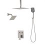 VEVOR Sistema de Ducha, con Ducha de Lluvia 30 cm y la de Mano 4 en 1, Cabezal de Pared 15 cm y el de Lluvia Doble Giratorio 3 Funciones, Válvula de Latón y Kit de Embellecedor, Níquel Cepillado
