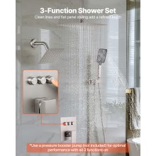 VEVOR Sistema de Ducha, con Ducha de Lluvia 30 cm y la de Mano 4 en 1, Cabezal de Pared 15 cm y el de Lluvia Doble Giratorio 3 Funciones, Válvula de Latón y Kit de Embellecedor, Níquel Cepillado