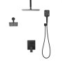 VEVOR Sistema de Ducha Elegante, con Ducha de Lluvia de 30 cm, Cabezal de Pared de 15 cm, Cabezal de Lluvia Doble Giratorio 3 Funciones, Válvula de Latón y Kit de Embellecedor, Color Negro Mate