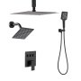 VEVOR Sistema de Ducha Elegante, con Ducha de Lluvia de 30 cm, Cabezal de Pared de 15 cm, Cabezal de Lluvia Doble Giratorio 3 Funciones, Válvula de Latón y Kit de Embellecedor, Color Negro Mate