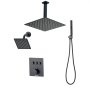 VEVOR Shower Faucet Set, 305 mm Thermostatic Ceiling Mount Rainfall Shower System with 152 mm Wall Mount Head and 2 in 1 Handheld Spray, 3-Function Dual Rain Head Brass Valve & Trim Kit, Matte Black