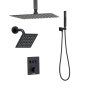 VEVOR Shower Faucet Set, 305 mm Thermostatic Ceiling Mount Rainfall Shower System with 152 mm Wall Mount Head and 2 in 1 Handheld Spray, 3-Function Dual Rain Head Brass Valve & Trim Kit, Matte Black