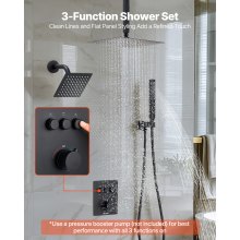 VEVOR Sistema de Grifería, con Ducha de Lluvia de 30 cm, Cabezal de Pared de 15 cm, Ducha de Mano 2 en 1, Cabezal de Lluvia Doble Giratorio, Kit de Embellecedor de Válvula de Latón, Negro Mate