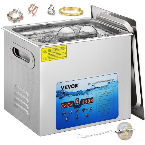VEVOR Limpiador Ultrasónico Digital 10 L, Máquina de Limpieza de Joyas 240 W, Acero Inoxidable SUS 304 Limpiador Ultrasónico Profesional 36 KHz ~ 40 KHz con 4 Transductores Avanzados para Industria