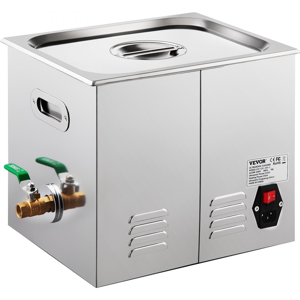 VEVOR Limpiador Ultrasónico Digital 10 L, Máquina de Limpieza de Joyas 240 W, Acero Inoxidable SUS 304 Limpiador Ultrasónico Profesional 36 KHz ~ 40 KHz con 4 Transductores Avanzados para Industria