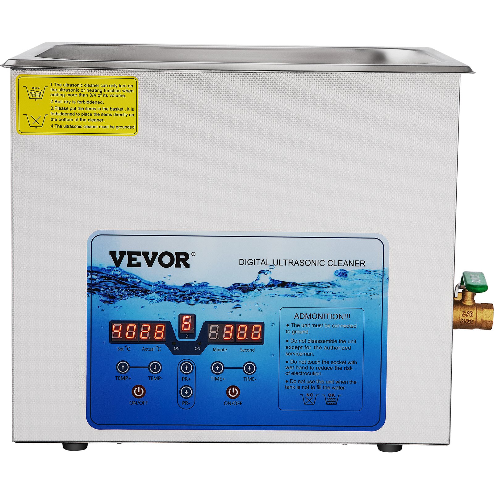 VEVOR Limpiador Ultrasónico Digital 10 L, Máquina de Limpieza de Joyas 240 W, Acero Inoxidable SUS 304 Limpiador Ultrasónico Profesional 36 KHz ~ 40 KHz con 4 Transductores Avanzados para Industria