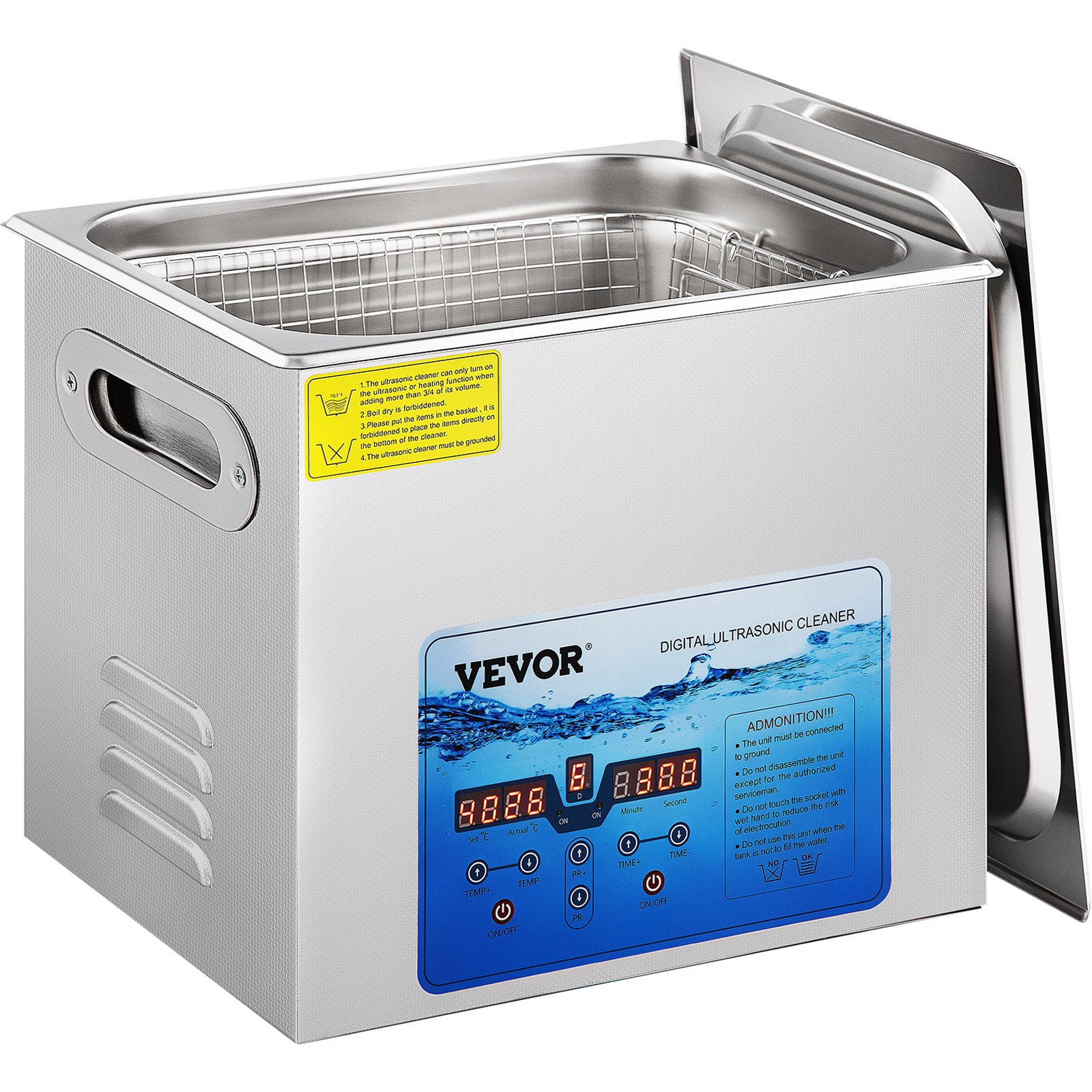 VEVOR Limpiador Ultrasónico Digital 10 L, Máquina de Limpieza de Joyas 240 W, Acero Inoxidable SUS 304 Limpiador Ultrasónico Profesional 36 KHz ~ 40 KHz con 4 Transductores Avanzados para Industria