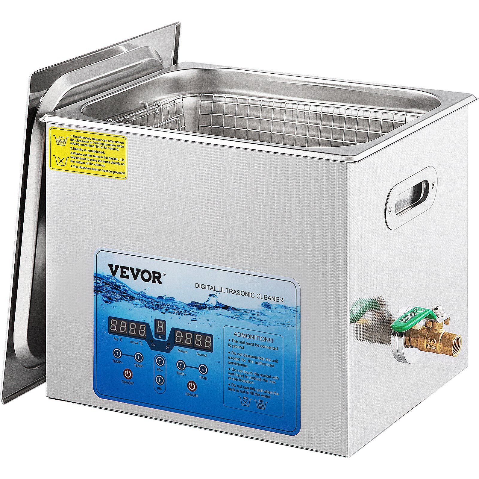 VEVOR Limpiador Ultrasónico Digital 10 L, Máquina de Limpieza de Joyas 240 W, Acero Inoxidable SUS 304 Limpiador Ultrasónico Profesional 36 KHz ~ 40 KHz con 4 Transductores Avanzados para Industria