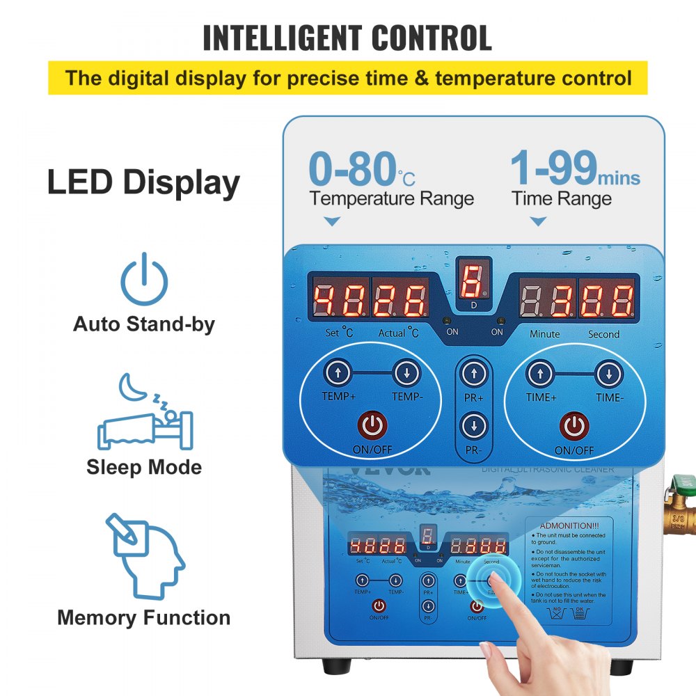 VEVOR Ultrasonic Cleaner 15 L Ultrasonic Device, 35.5 x 32.5 x 15 cm Ultrasonic Cleaning Device with Timer for Jewelry, Glasses, Circuit Boards, Dental Equipment