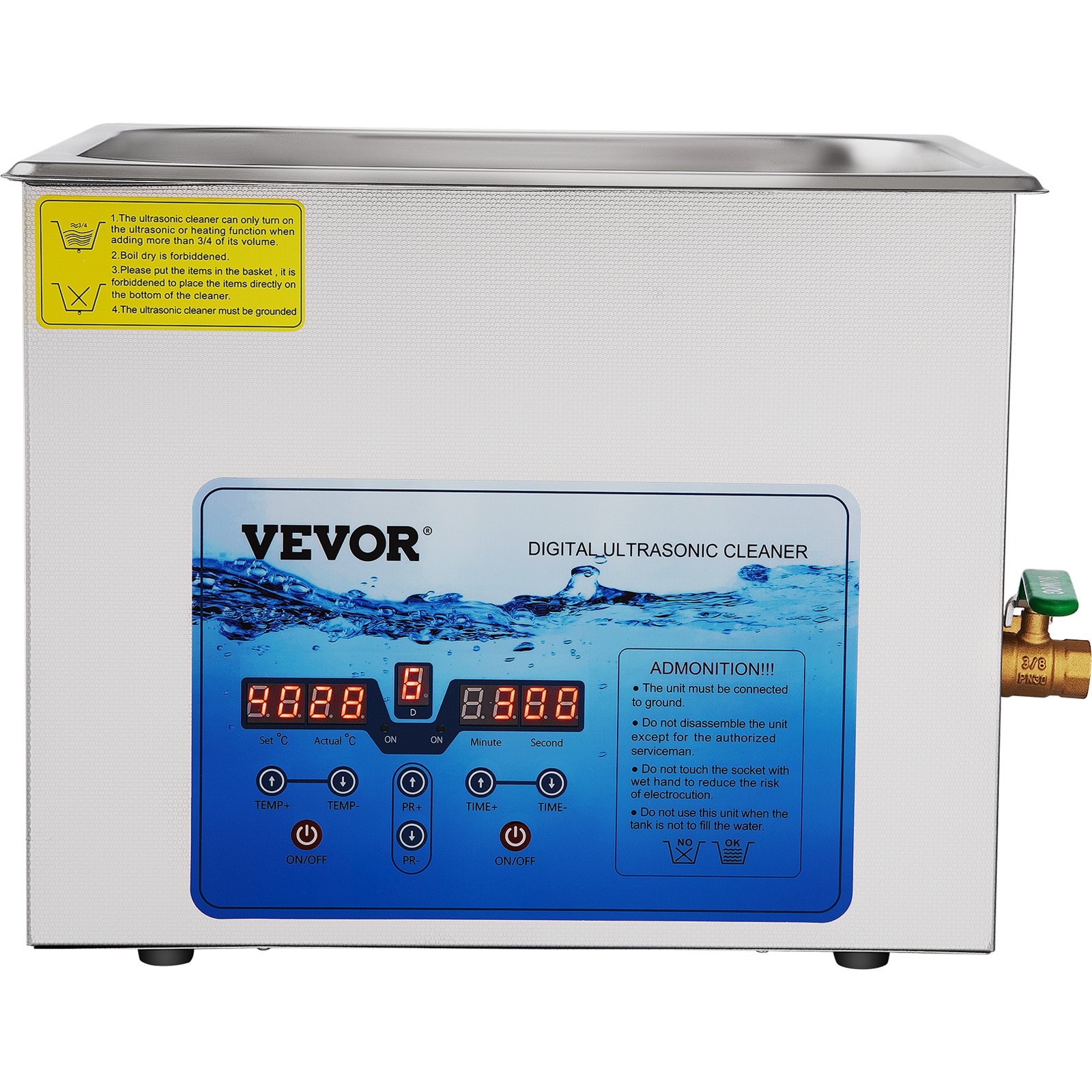 VEVOR Limpiador Ultrasónico Digital 15 L, Máquina de Limpieza de Joyas 360 W, Acero Inoxidable SUS 304 Limpiador Ultrasónico Profesional 36 KHz ~ 40 KHz con 6 Transductores Avanzados para Industria
