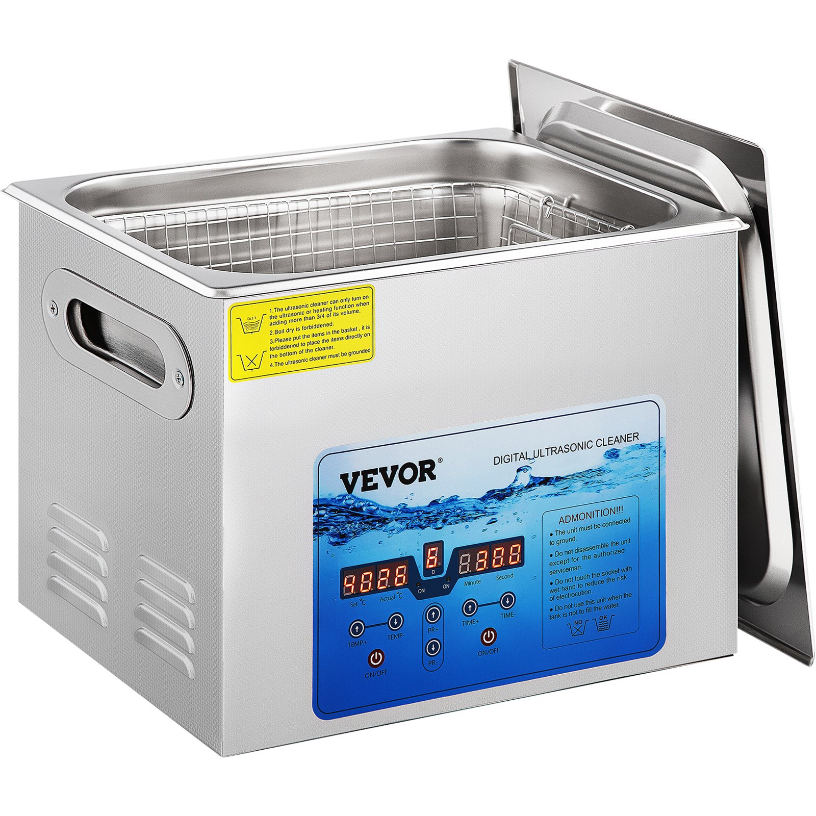 VEVOR Limpiador Ultrasónico Digital 15 L, Máquina de Limpieza de Joyas 360 W, Acero Inoxidable SUS 304 Limpiador Ultrasónico Profesional 36 KHz ~ 40 KHz con 6 Transductores Avanzados para Industria