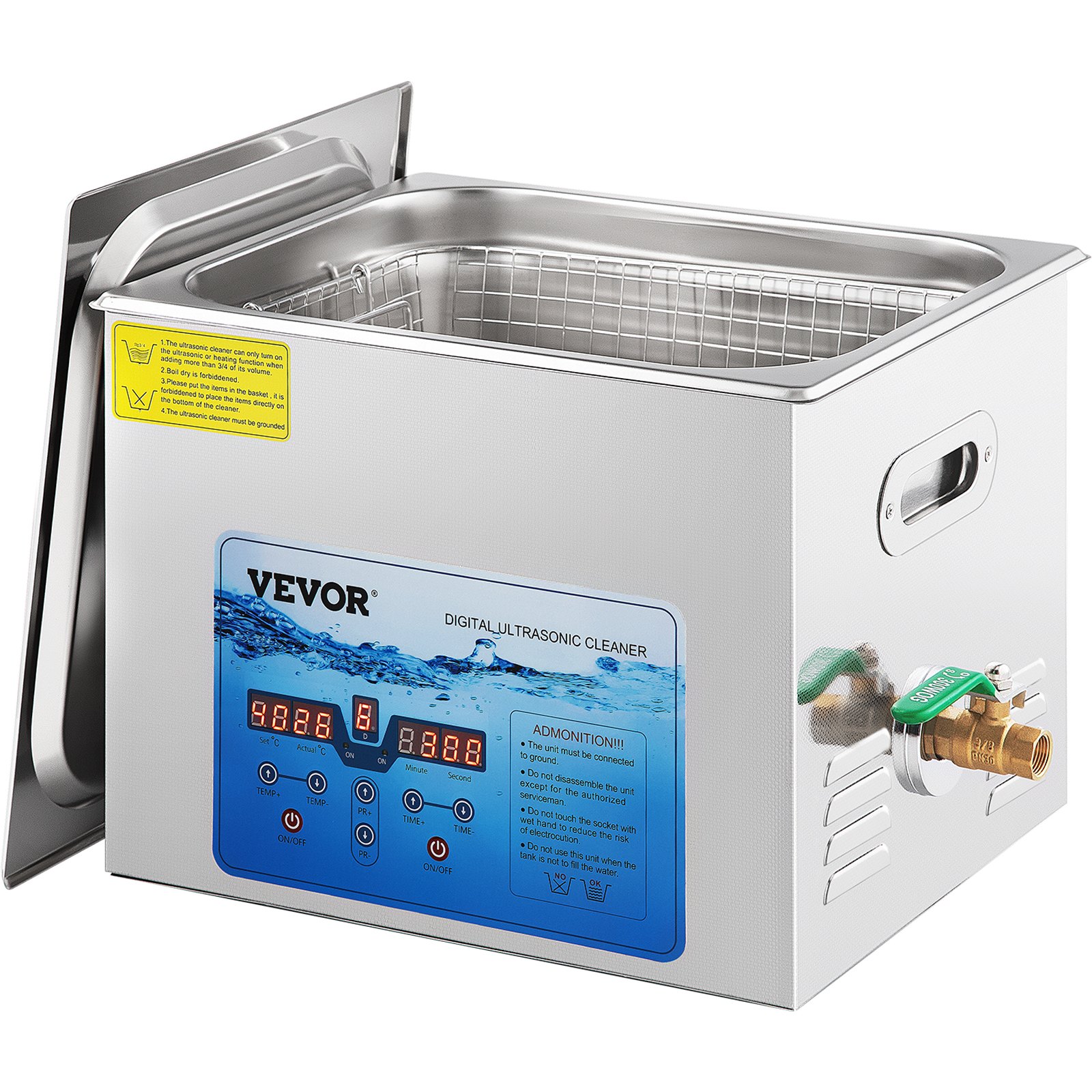 VEVOR Limpiador Ultrasónico Digital 15 L, Máquina de Limpieza de Joyas 360 W, Acero Inoxidable SUS 304 Limpiador Ultrasónico Profesional 36 KHz ~ 40 KHz con 6 Transductores Avanzados para Industria