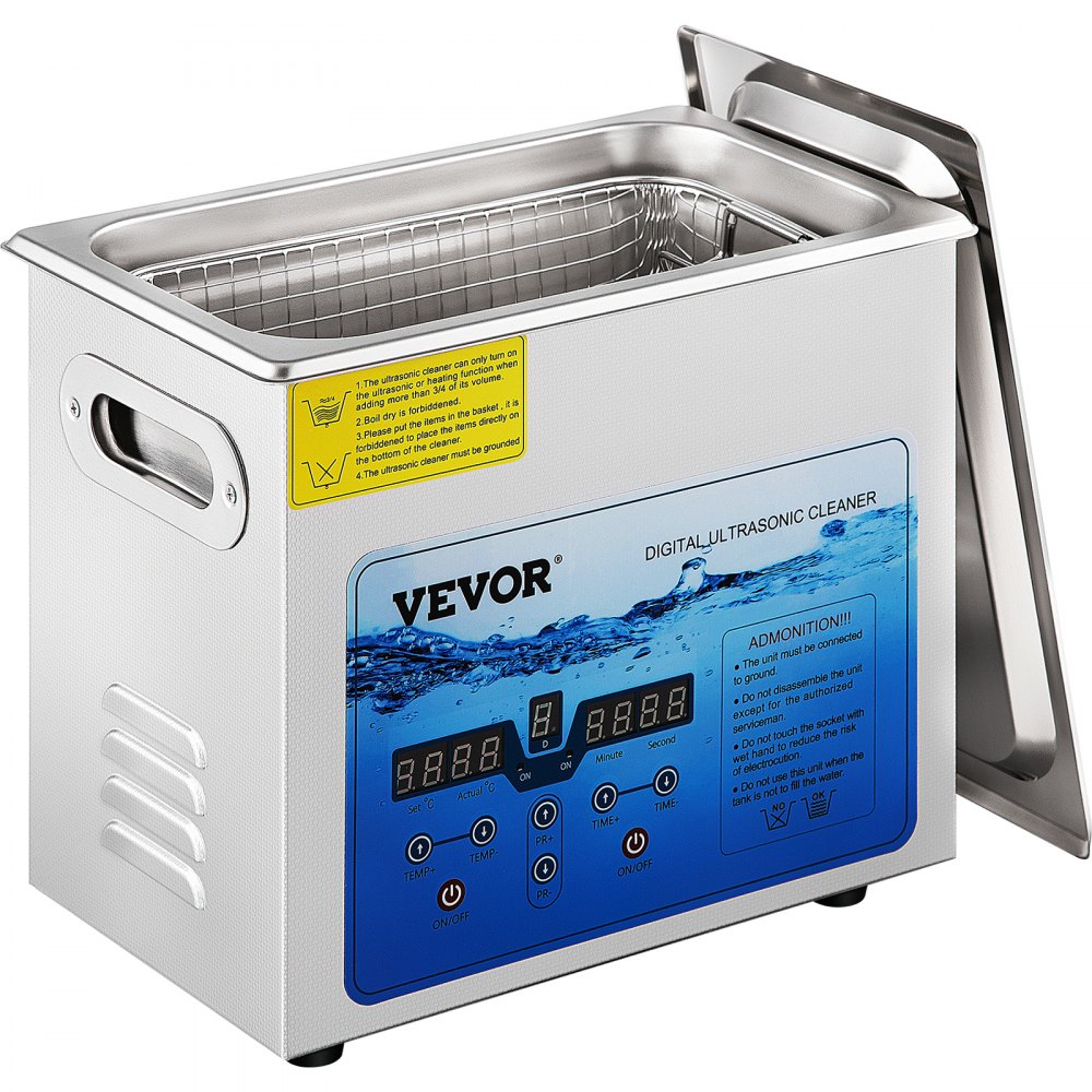 VEVOR Limpiador Ultrasónico Digital 3 L, Máquina de Limpieza de Joyas 120 W, Acero Inoxidable SUS 304 Limpiador Ultrasónico Profesional 36 KHz ~ 40 KHz con 2 Transductores Avanzados para Industria