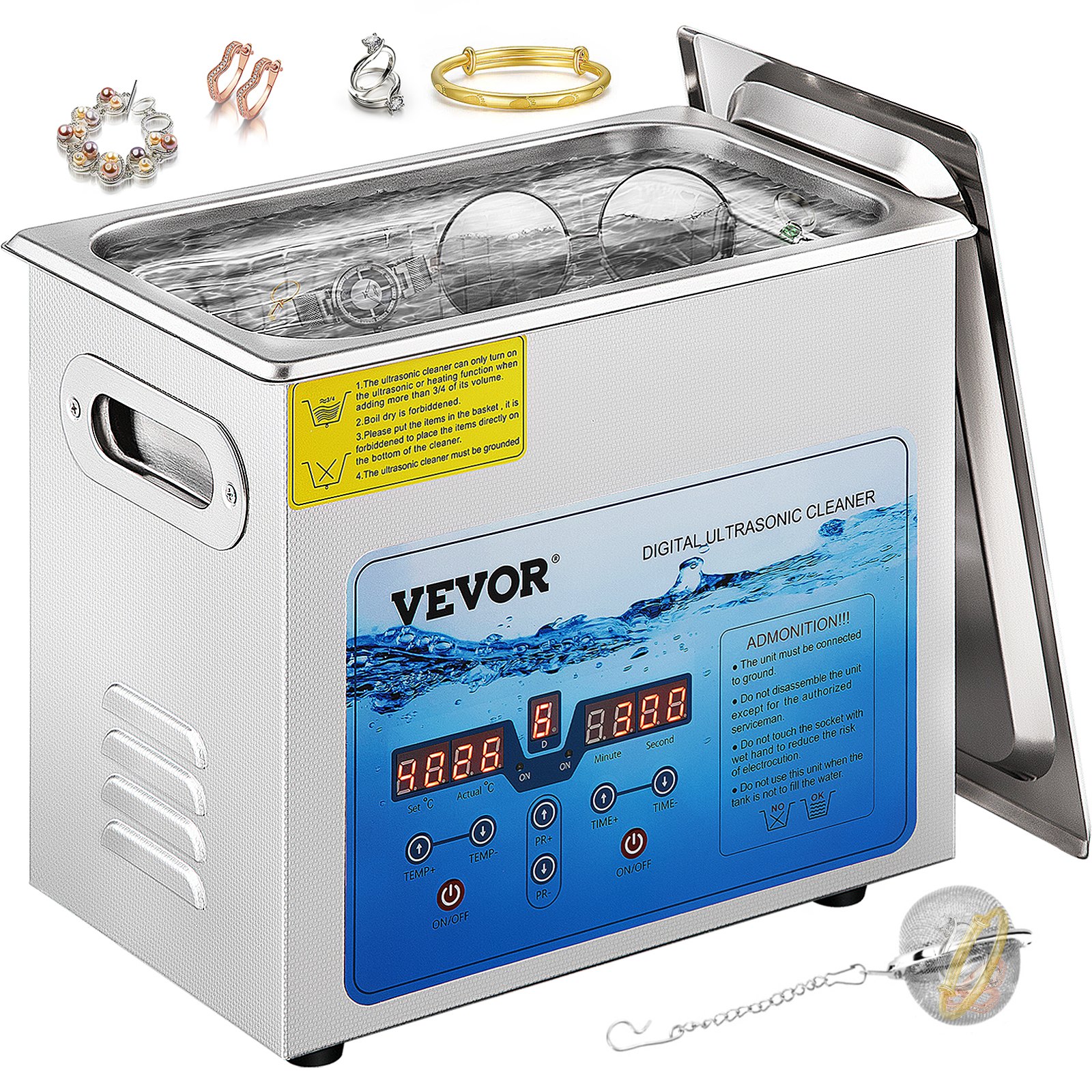 VEVOR Limpiador Ultrasónico Digital 3 L, Máquina de Limpieza de Joyas 120 W, Acero Inoxidable SUS 304 Limpiador Ultrasónico Profesional 36 KHz ~ 40 KHz con 2 Transductores Avanzados para Industria