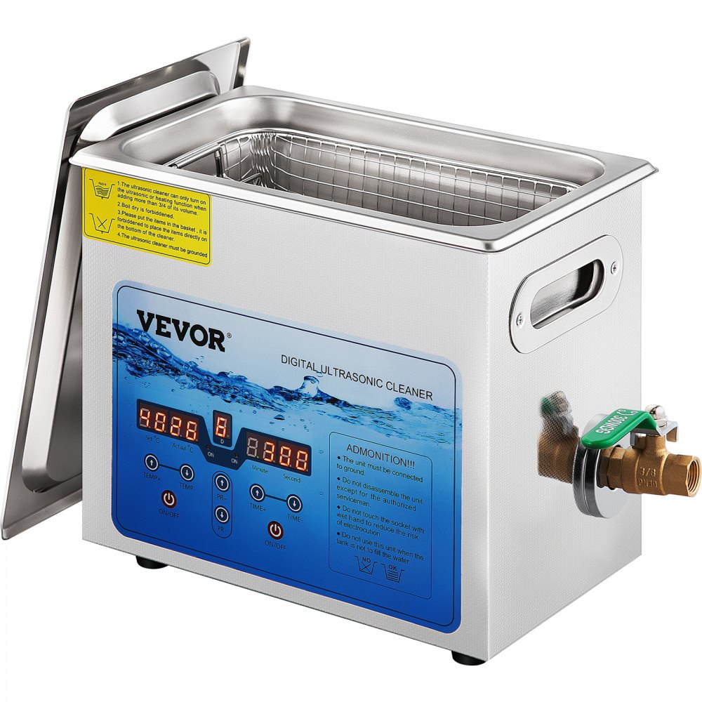 VEVOR Limpiador Ultrasónico Digital 6 L, Máquina de Limpieza de Joyas 180 W, Acero Inoxidable SUS 304 Limpiador Ultrasónico Profesional 36 KHz ~ 40 KHz con 3 Transductores Avanzados para Industria