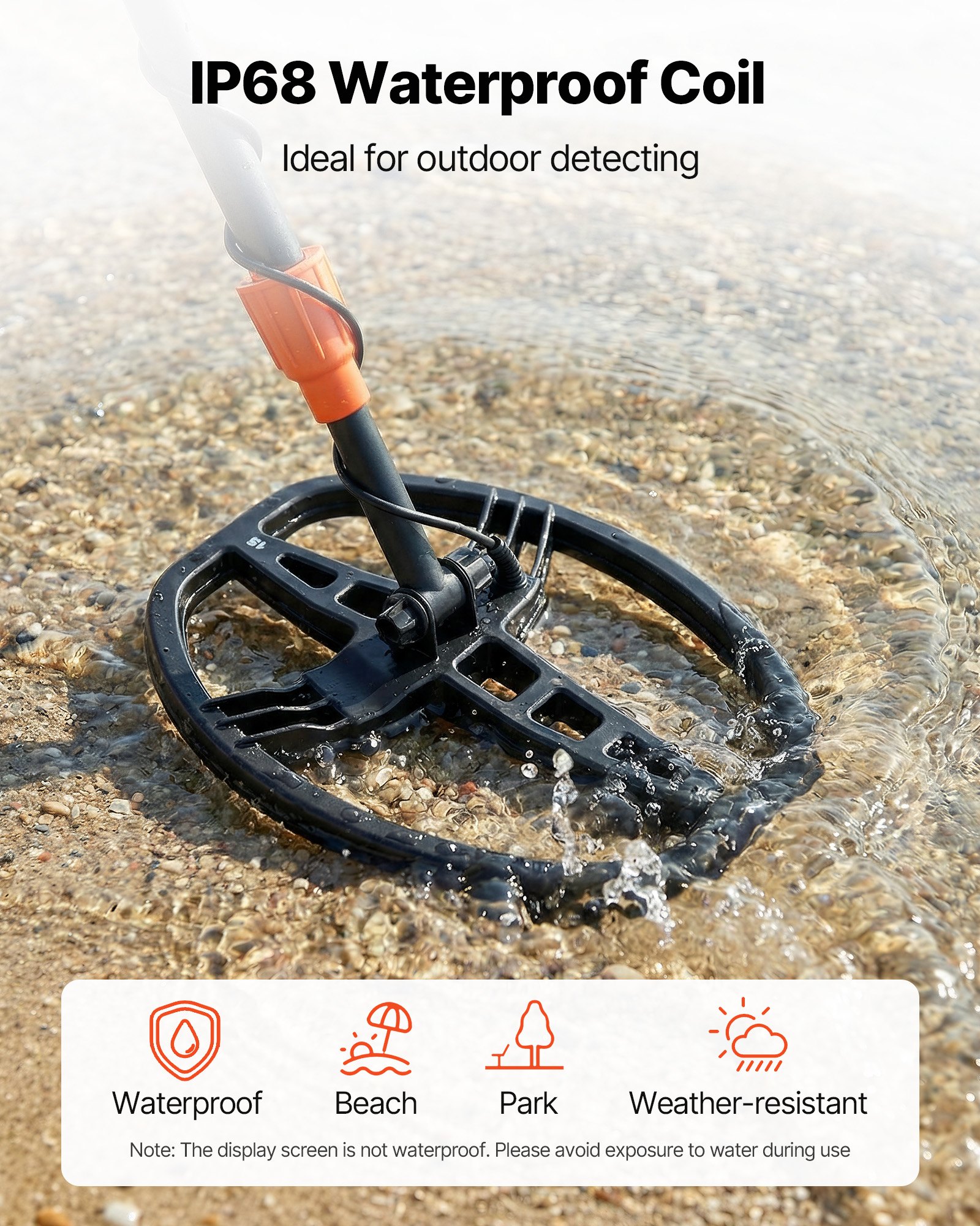 VEVOR Detector de Metales 254 mm Pantalla de Detección Bobina de Búsqueda de 225x285 mm Impermeable IP68 Detector para Metales para Adultos 5 Modos con Auriculares para Exploración de Monedas, Oro