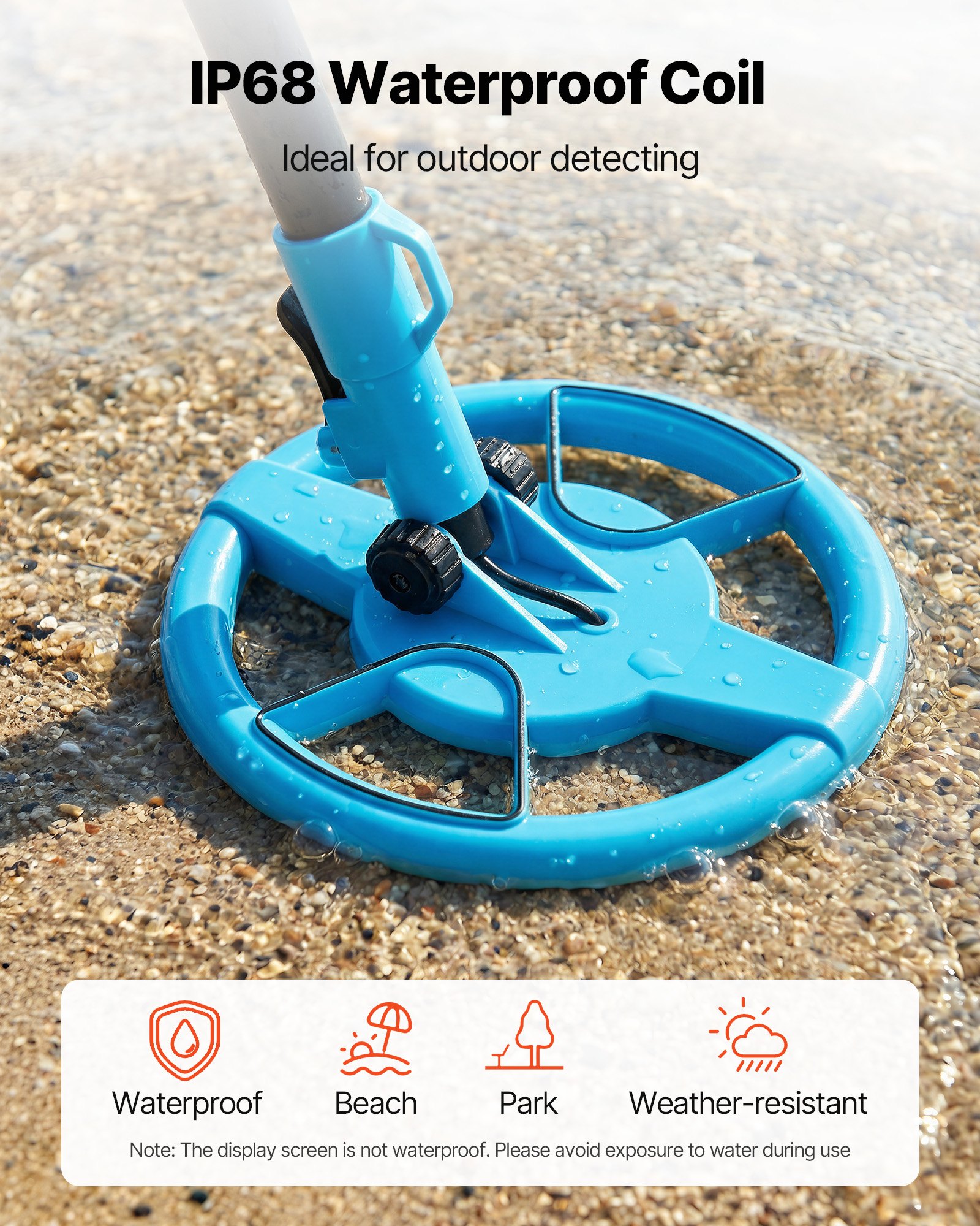 VEVOR Detector de Metales 101,6 mm Ligero con Pantalla de Detección, Bobina de Búsqueda de 152,4 mm Resistente al Agua IP68, Detector para Metales Precisión Alta para Exploración de Monedas, Oro