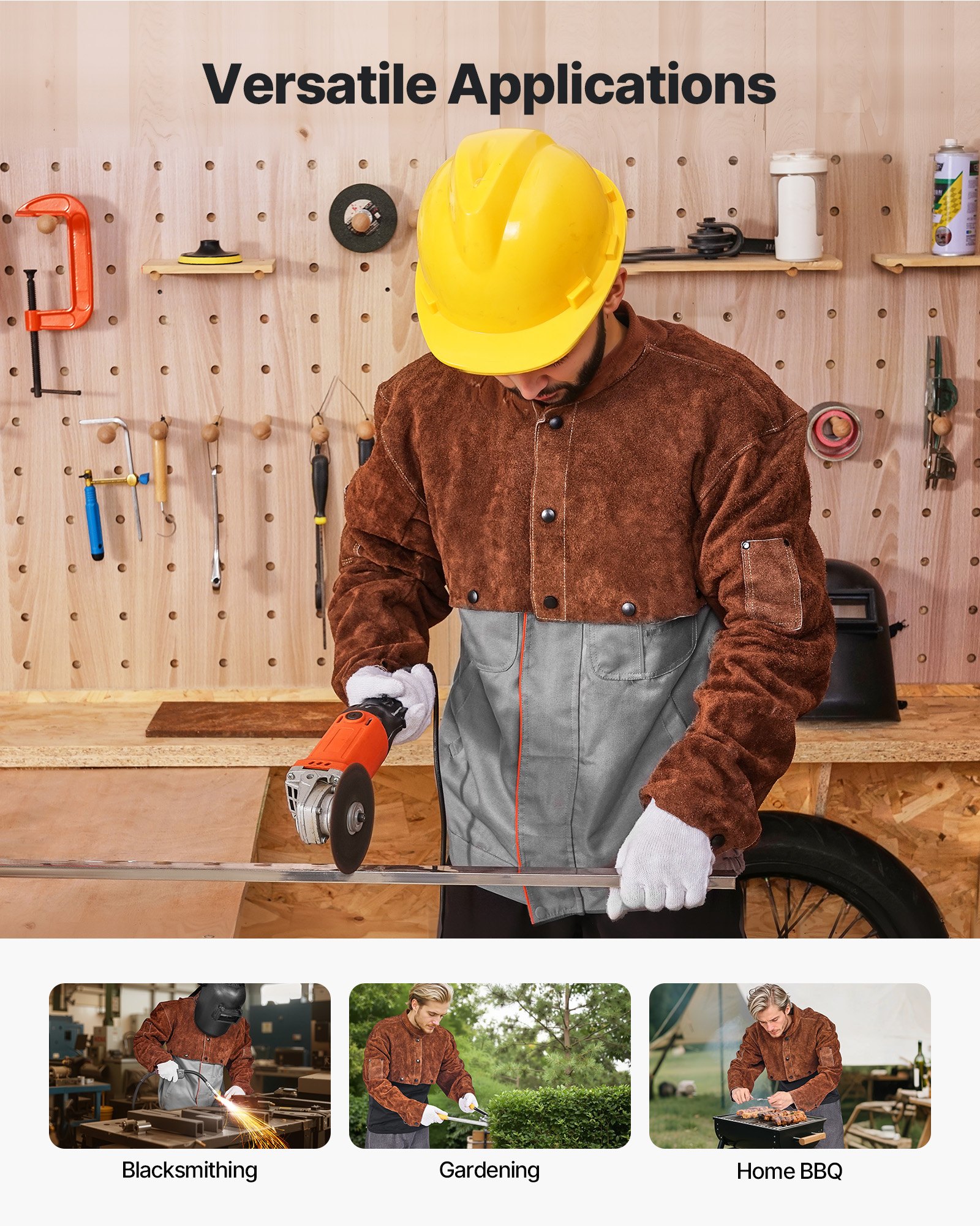 VEVOR Manga de Cuero para Soldar, Resistente al Fuego, de Piel de Vacuno, para Hombre y Mujer, Resistente al Calor, Ideal para Soldadura, Herrería, Carpintería, Talla XXL, 320 x 635 x 673 mm