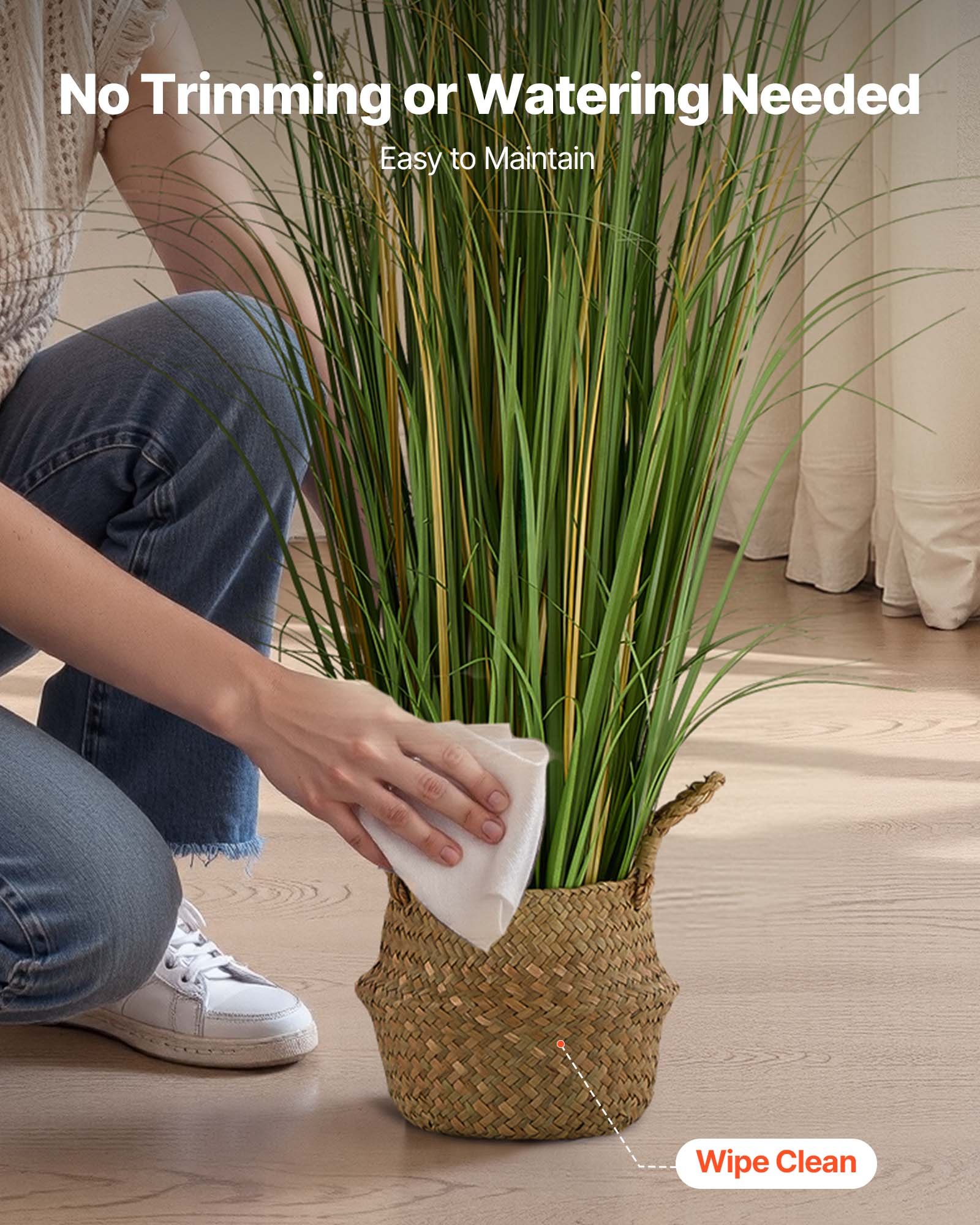 VEVOR Césped Artificial, en Maceta, de PVC de Alta Calidad, Ideal para el Hogar, Jardín, Oficina, Decoración de Habitaciones y Fiestas de Inauguración. 1 Unidad, Color Verde, 1194 x 350 x 350 mm