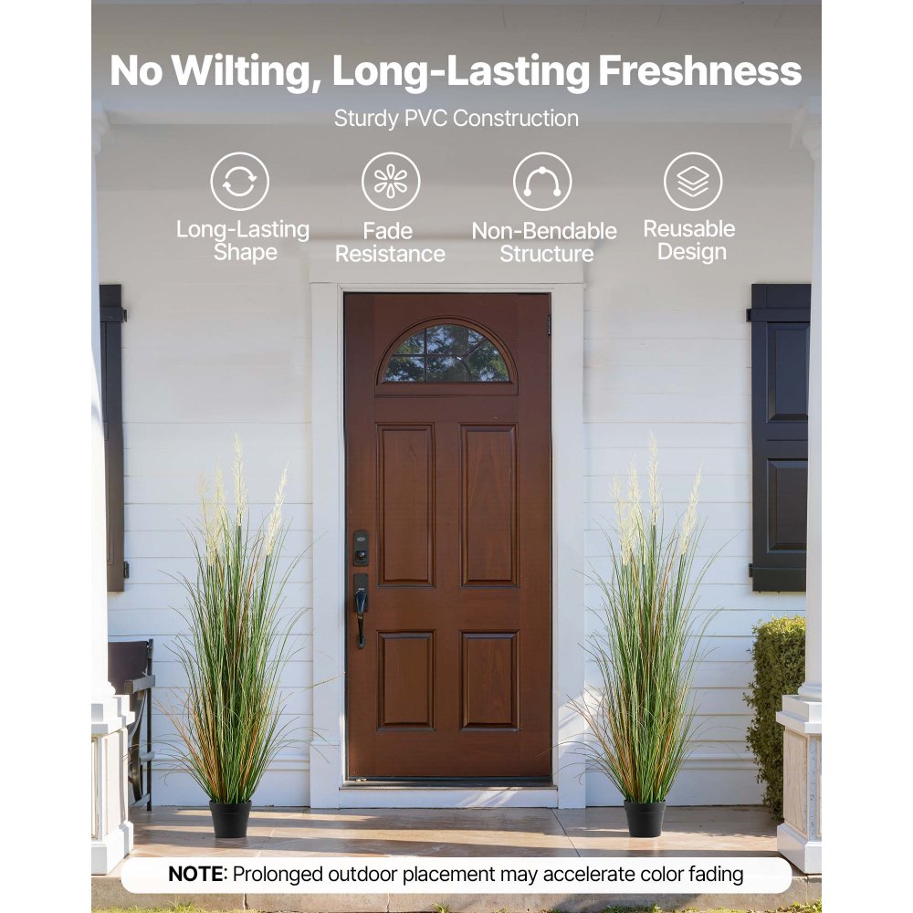 VEVOR Artificial Grass Plant, 2 Pack 1499mm Faux Reed Flower Grass in Pot, Premium PVC Fake Greenery Shrubs Plant for Indoor Outdoor House Home Garden Office Room Décor, Housewarming, Green