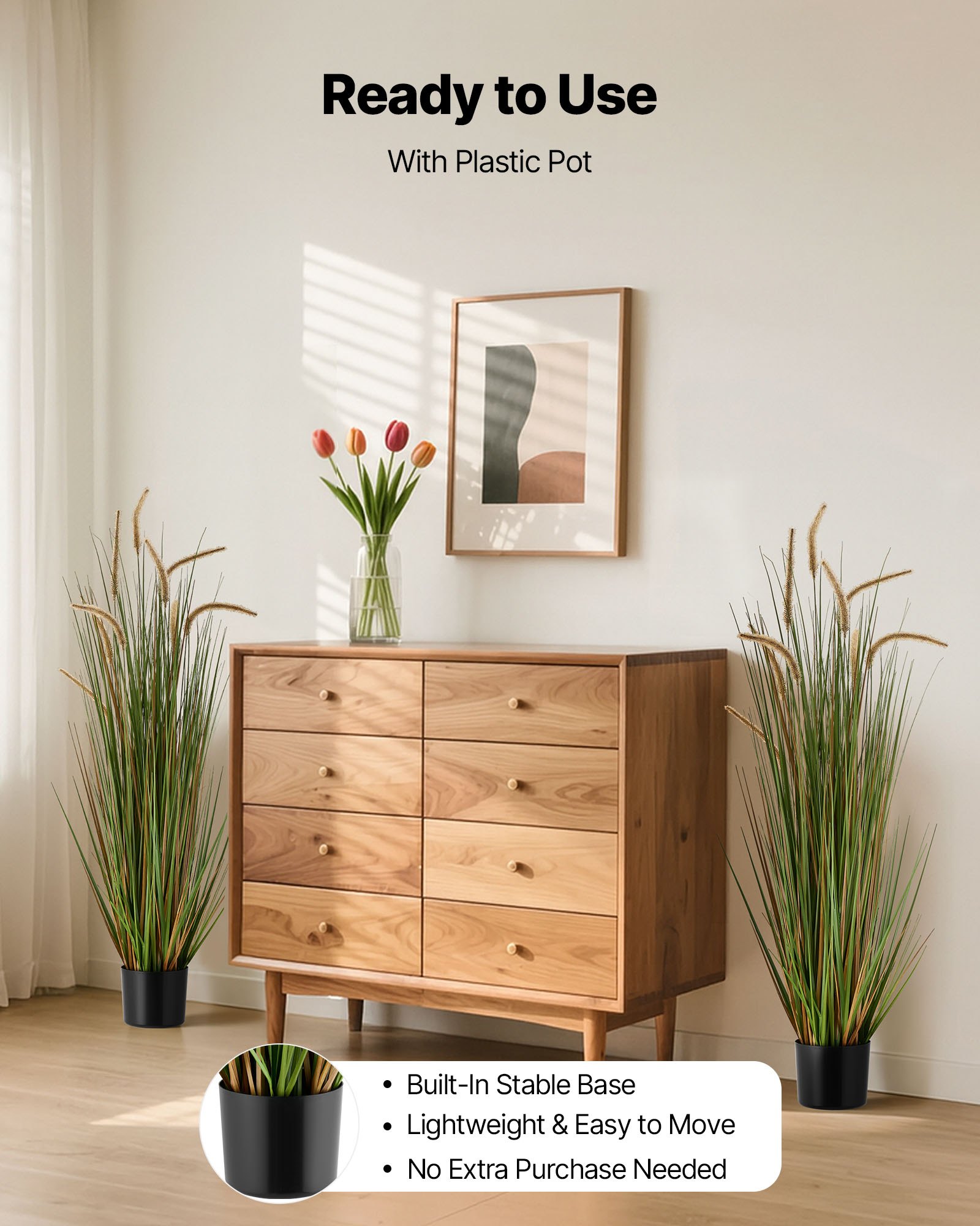 VEVOR Césped Artificial, 2 uds, Cola de Caballo en Maceta, Planta Artificial de PVC, para el Hogar, Jardín, Oficina, Decoración de Habitaciones, Inauguración de la Casa, Verde, 1194 x 350 x 350 mm