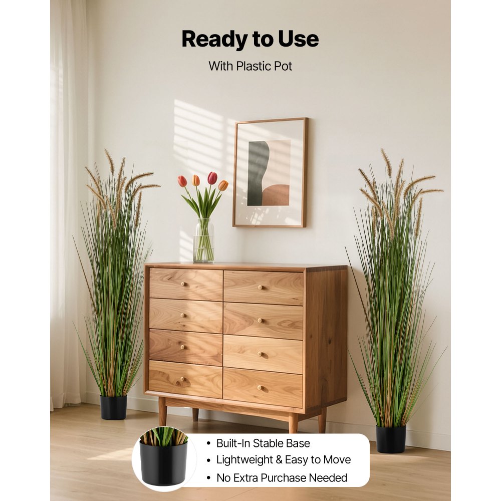 VEVOR Césped Artificial, Cola de Caballo en Maceta, de PVC Premium, Arbustos para el Hogar, Jardín, Oficina, Decoración de Habitaciones, Inauguración de la Casa, Verde, 1499 x 350 x 350 mm, 2 uds