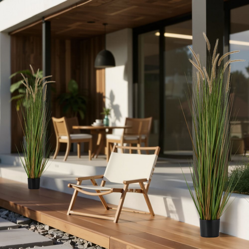 VEVOR Césped Artificial, Cola de Caballo en Maceta, de PVC Premium, Arbustos para el Hogar, Jardín, Oficina, Decoración de Habitaciones, Inauguración de la Casa, Verde, 1499 x 350 x 350 mm, 2 uds