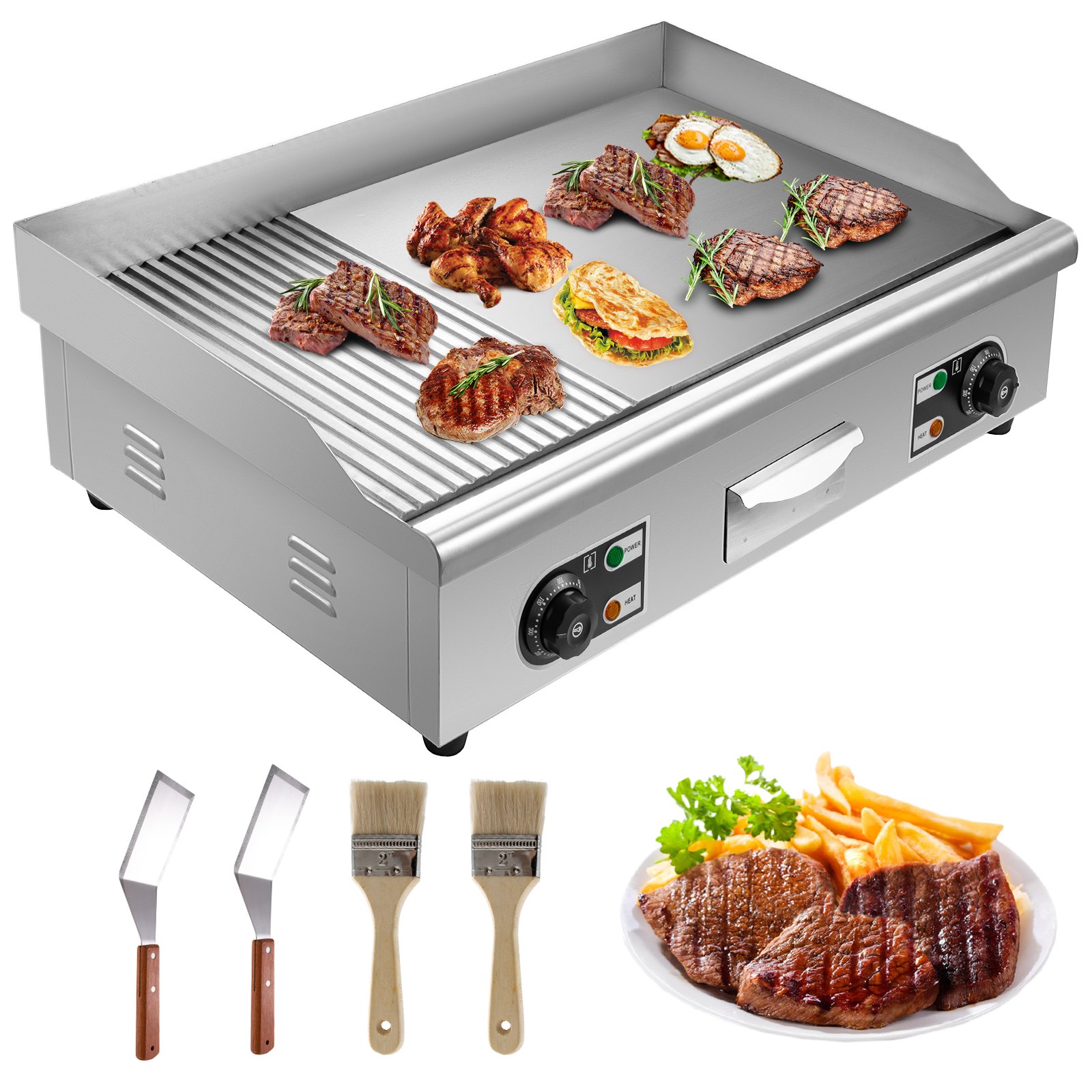 Parrilla Eléctrica Y Plana Con Ranuras 30" Para Parrilla Comercial