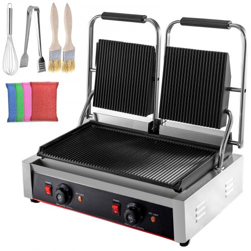 VEVOR Parrilla Eléctrica Sanwichera 3600 W Plancha Cocina de Acero Inoxidable 50-300 ℃ Plancha Grill Sandwichera Plancha Parrilla Eléctrica Comercial Plancha de Asae Eléctrica con 3 Placas Ranuradas