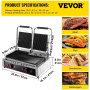 VEVOR Parrilla Eléctrica Sanwichera 3600 W Plancha Cocina de Acero Inoxidable 50-300 ℃ Plancha Grill Sandwichera Plancha Parrilla Eléctrica Comercial Plancha de Asae Eléctrica con 3 Placas Ranuradas
