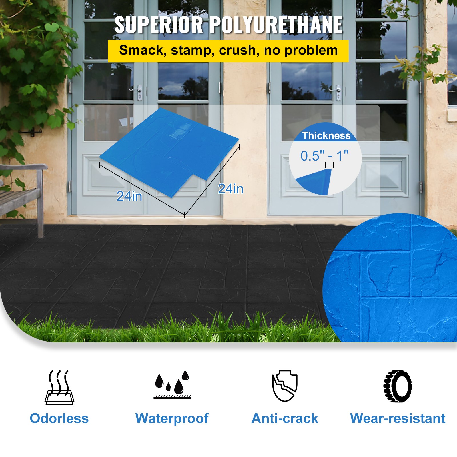 Vevor Molde Suelo Estampado Cemento Sintético Piedra Textura Sello 60,9x60,9cm