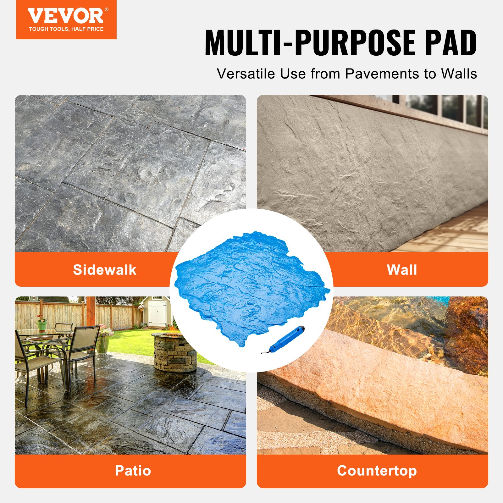 VEVOR Concrete Stamping Mat, 45.7 x 45.7 cm, Concrete Texture Skin, Polyurethane Stamp, Stone Tile Texture Mat, Slate Floor Imprint, Seamless Stamp, Concrete Molds for Decorative Outdoors, Blue