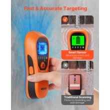 VEVOR Detector Electrónico de Vigas de Pared 5 en 1, con Sensor Inteligente, Pantalla LCD y Alarma Sonora a Detectar Vigas de Madera y Metálicas, Cables Eléctricos, Naranja, 170 x 72 x 37 mm