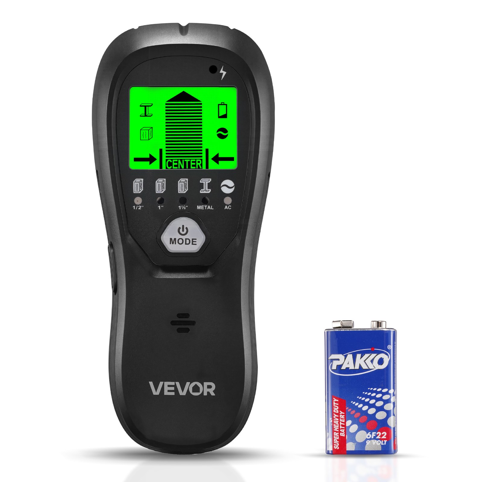 VEVOR Detector Electrónico de Vigas de Pared 5 en 1, con Sensor Inteligente, Pantalla LCD de Alta Definición y Alarma Sonora, Vigas Metálicas y Cables Eléctricos, Color Negro, 170 x 72 x 37 mm
